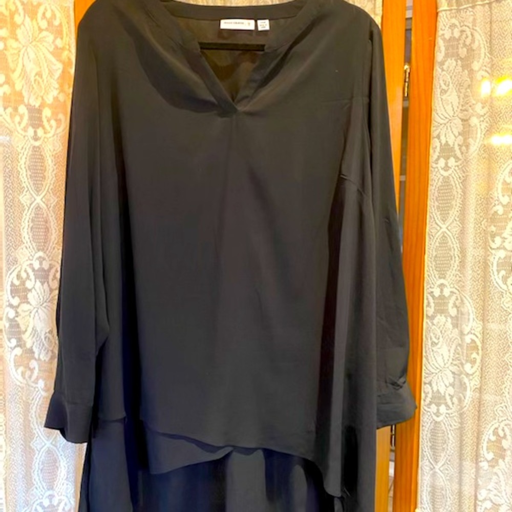 Stretch Woven Tunic with Crossover Hem